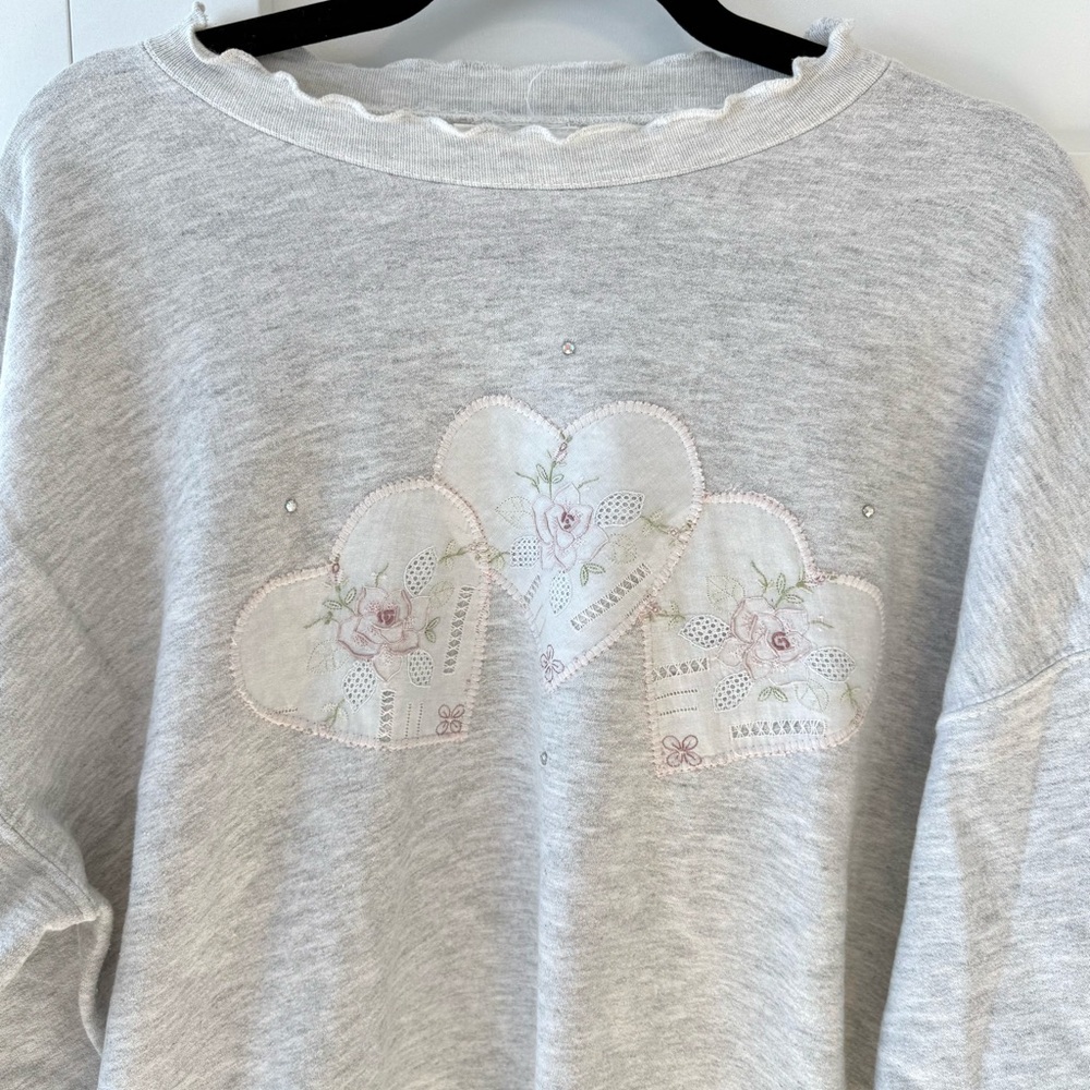 Ruffles by Angelica Light Gray Sweatshirt w/ Hearts, Flowers, & Rhinestones